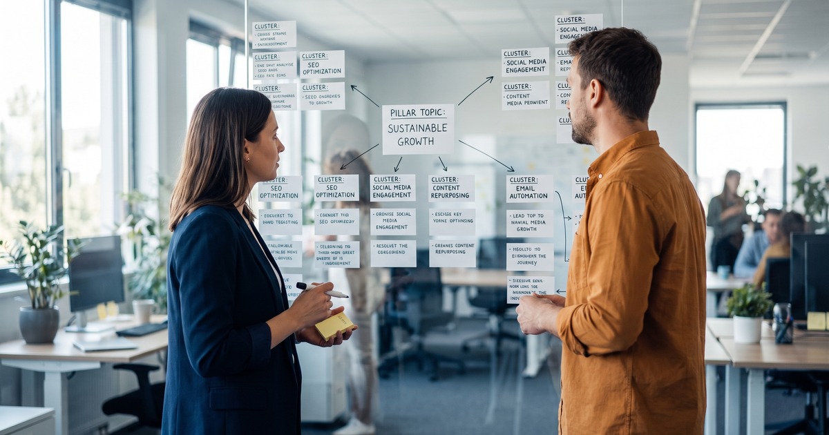 Entity SEO pillar and cluster content planning session for topical authority
